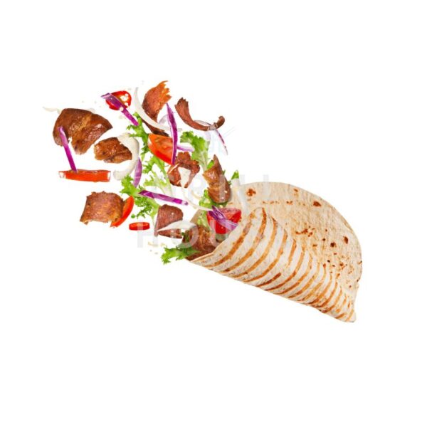 Doner meat wrapped in a tortilla with fresh lettuce, onions, tomatoes, and choice of sauces from Grill House Fulham